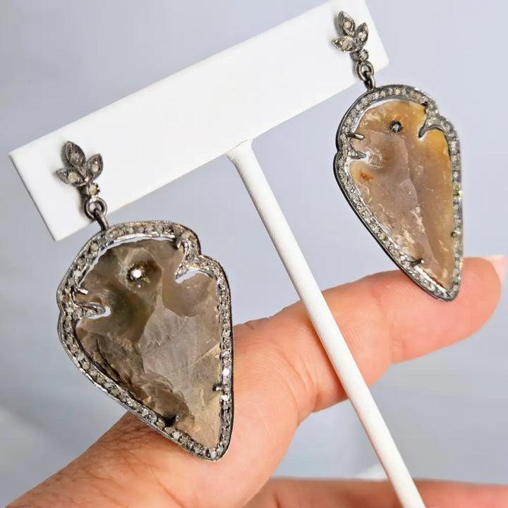?LAdy-killers’ 2’’ Earrings - Arrowheads Diamonds Oxidized Sterling