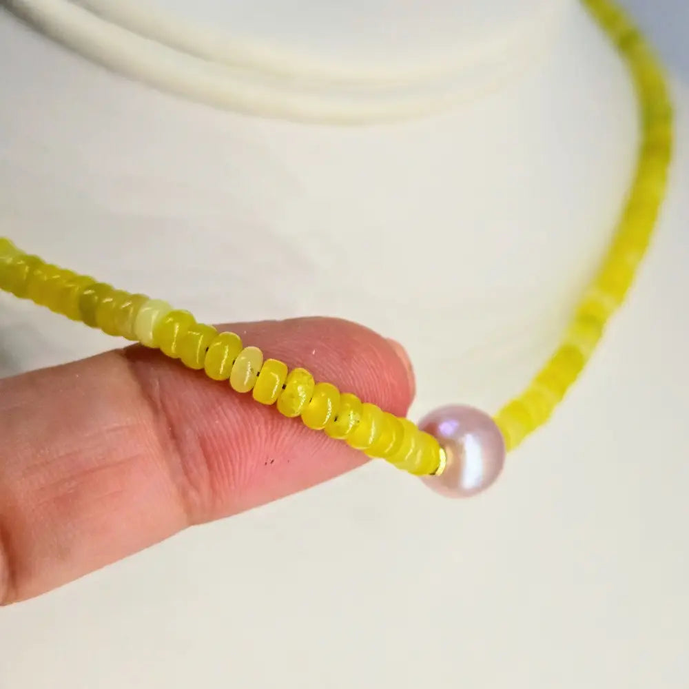 ?LEmon Frost - Candy Necklace #30’’ 18’’ - Yellow Jade Pearl Anti-tarnish Golden Findings