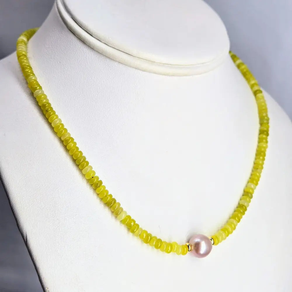 ?LEmon Frost - Candy Necklace #30’’ 18’’ - Yellow Jade Pearl Anti-tarnish Golden Findings