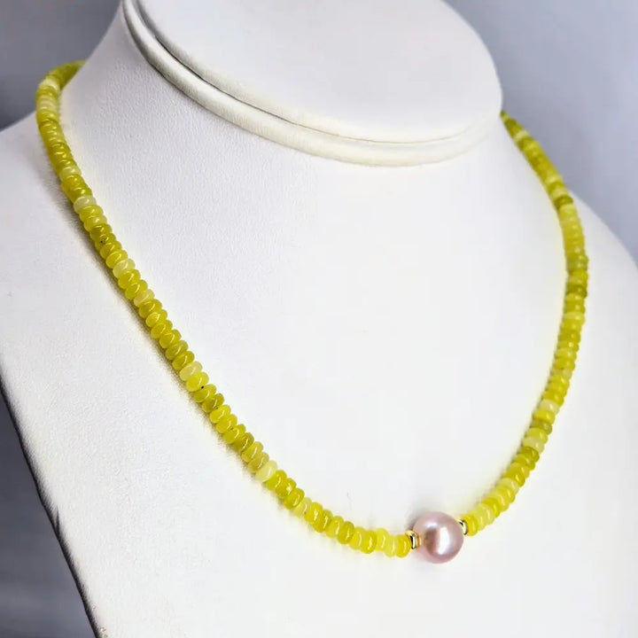 ?LEmon Frost - Candy Necklace #30’’ 18’’ - Yellow Jade Pearl Anti-tarnish Golden Findings