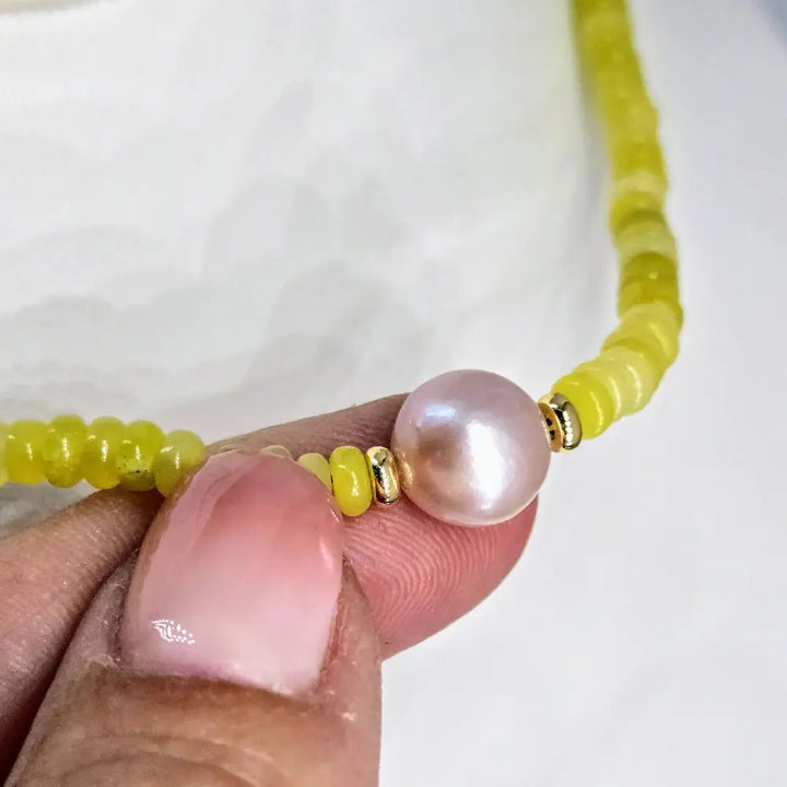 ?LEmon Frost - Candy Necklace #30’’ 18’’ - Yellow Jade Pearl Anti-tarnish Golden Findings