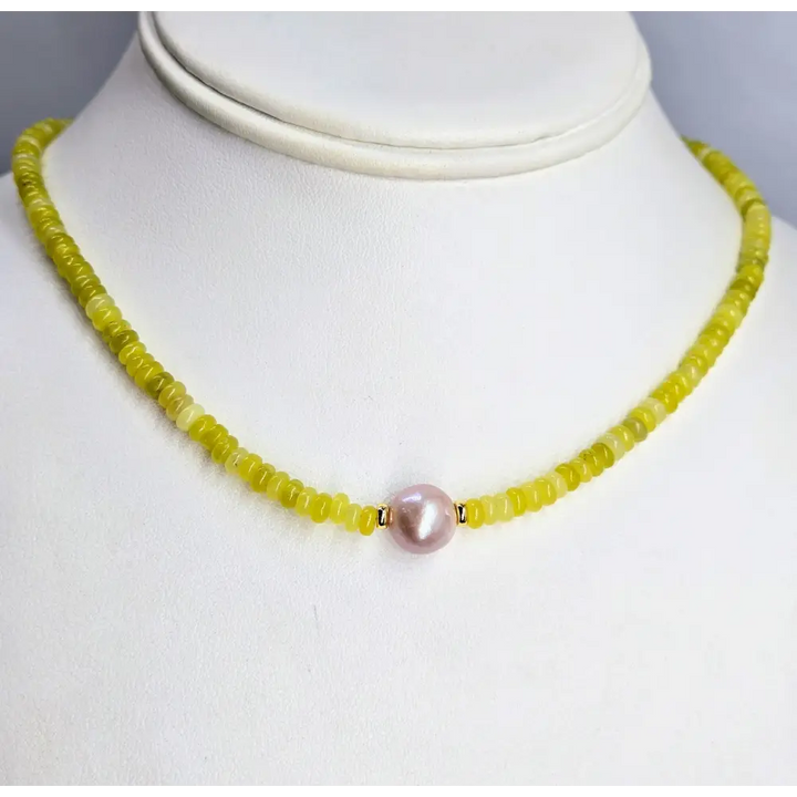 ?LEmon Frost - Candy Necklace #30’’ 18’’ - Yellow Jade Pearl Anti-tarnish Golden Findings