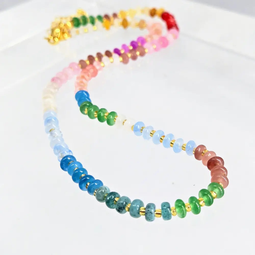 ?LIke a Rainbow’ 16’’-18’’ Necklace - Mixed Gemstones Gold Pvd