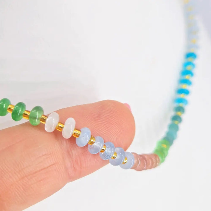 ?LIke a Rainbow’ 16’’-18’’ Necklace - Mixed Gemstones Gold Pvd