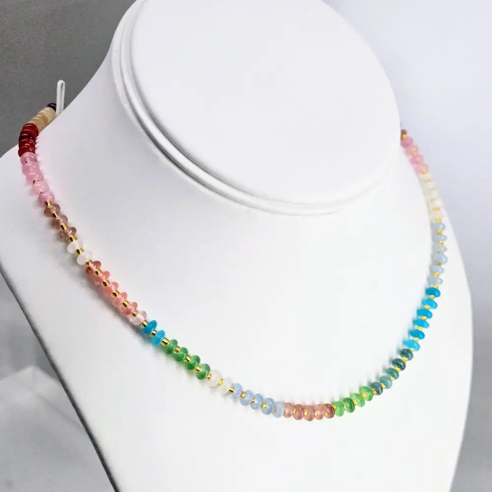 ?LIke a Rainbow’ 16’’-18’’ Necklace - Mixed Gemstones Gold Pvd
