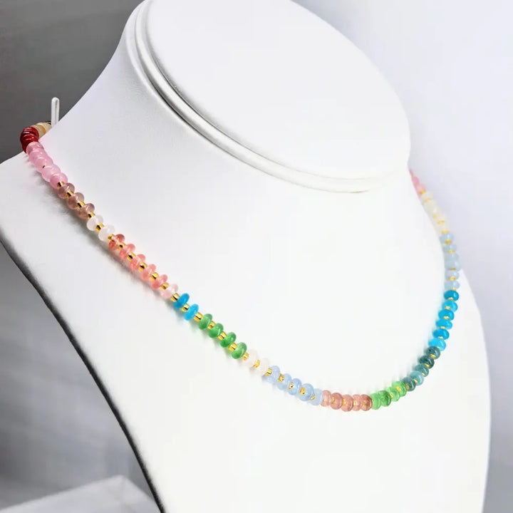 ?LIke a Rainbow’ 16’’-18’’ Necklace - Mixed Gemstones Gold Pvd