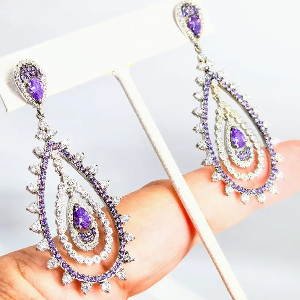 ?LIlac Deluxe’ 2.25’’ Dangle Earrings - Amethyst Zircon Anti-tarnish Sterling