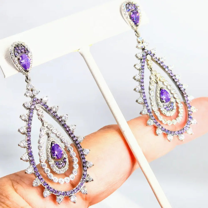 ?LIlac Deluxe’ 2.25’’ Dangle Earrings - Amethyst Zircon Anti-tarnish Sterling