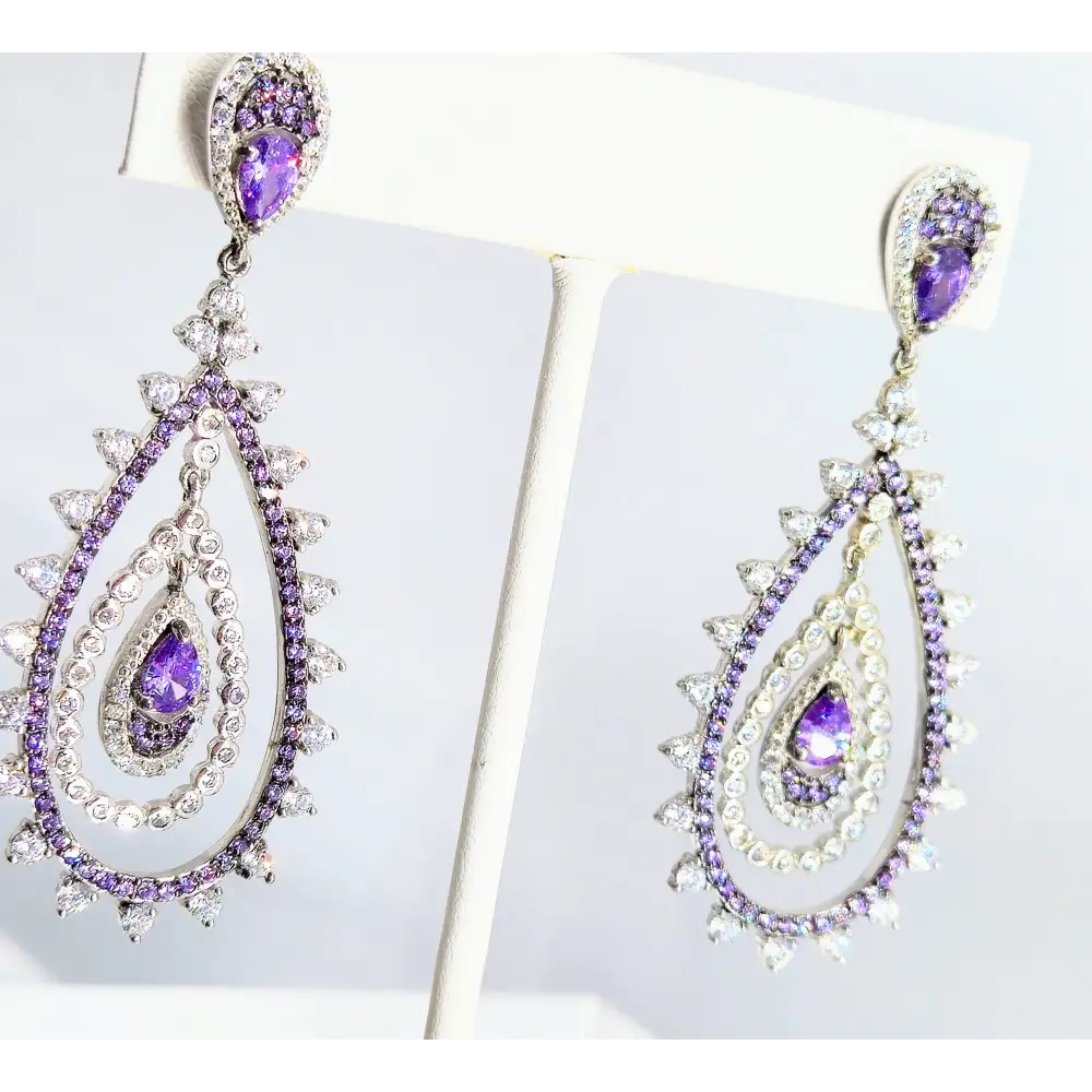 ?LIlac Deluxe’ 2.25’’ Dangle Earrings - Amethyst Zircon Anti-tarnish Sterling