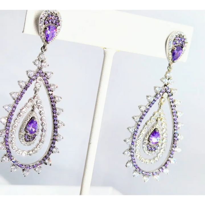 ?LIlac Deluxe’ 2.25’’ Dangle Earrings - Amethyst Zircon Anti-tarnish Sterling