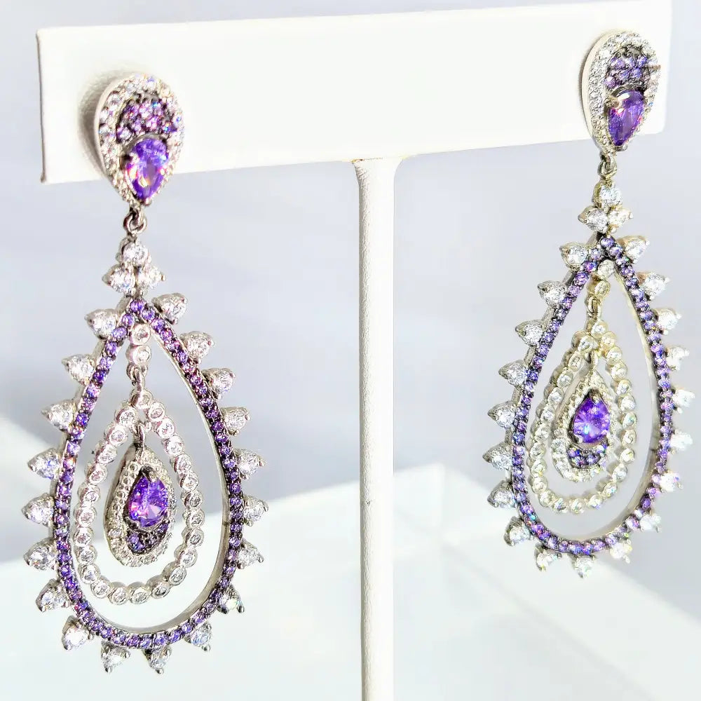 ?LIlac Deluxe’ 2.25’’ Dangle Earrings - Amethyst Zircon Anti-tarnish Sterling