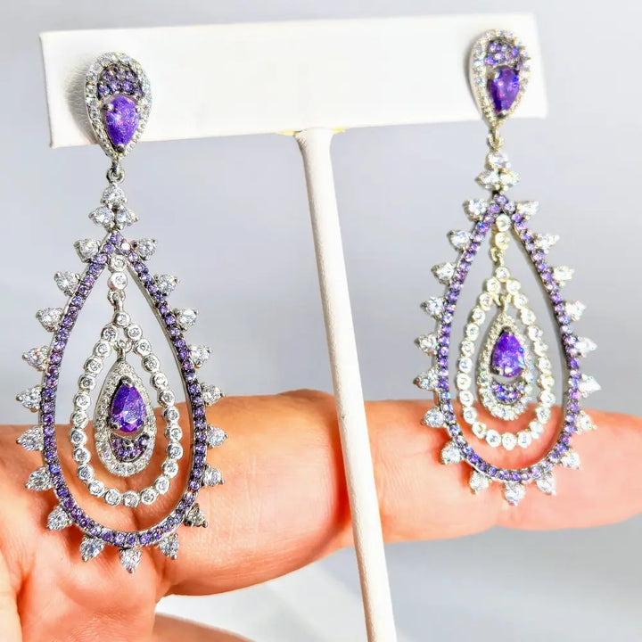 ?LIlac Deluxe’ 2.25’’ Dangle Earrings - Amethyst Zircon Anti-tarnish Sterling
