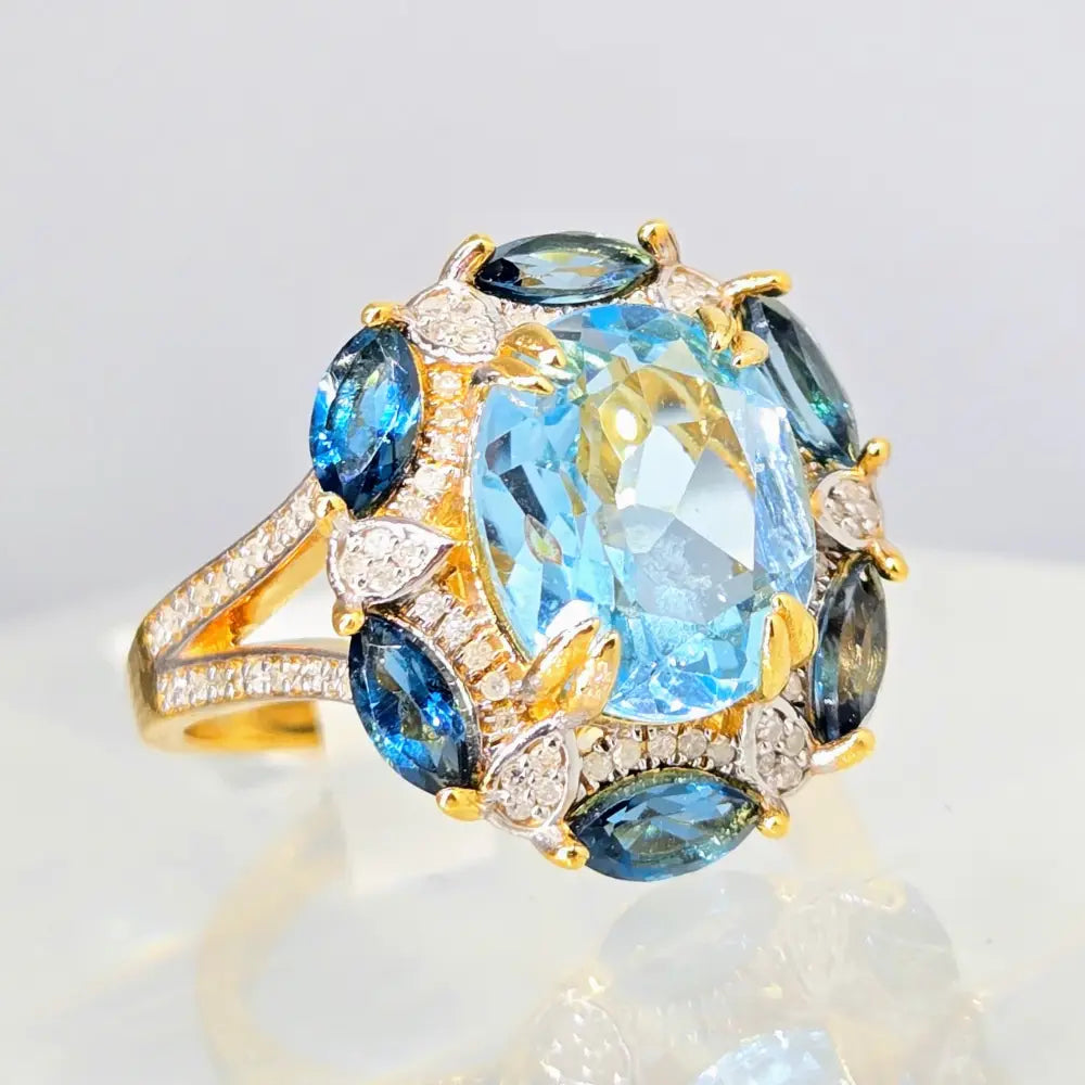 ?LOve Boat’ Sz 8 Ring - Topaz Diamonds Anti-tarnish Gold Sterling