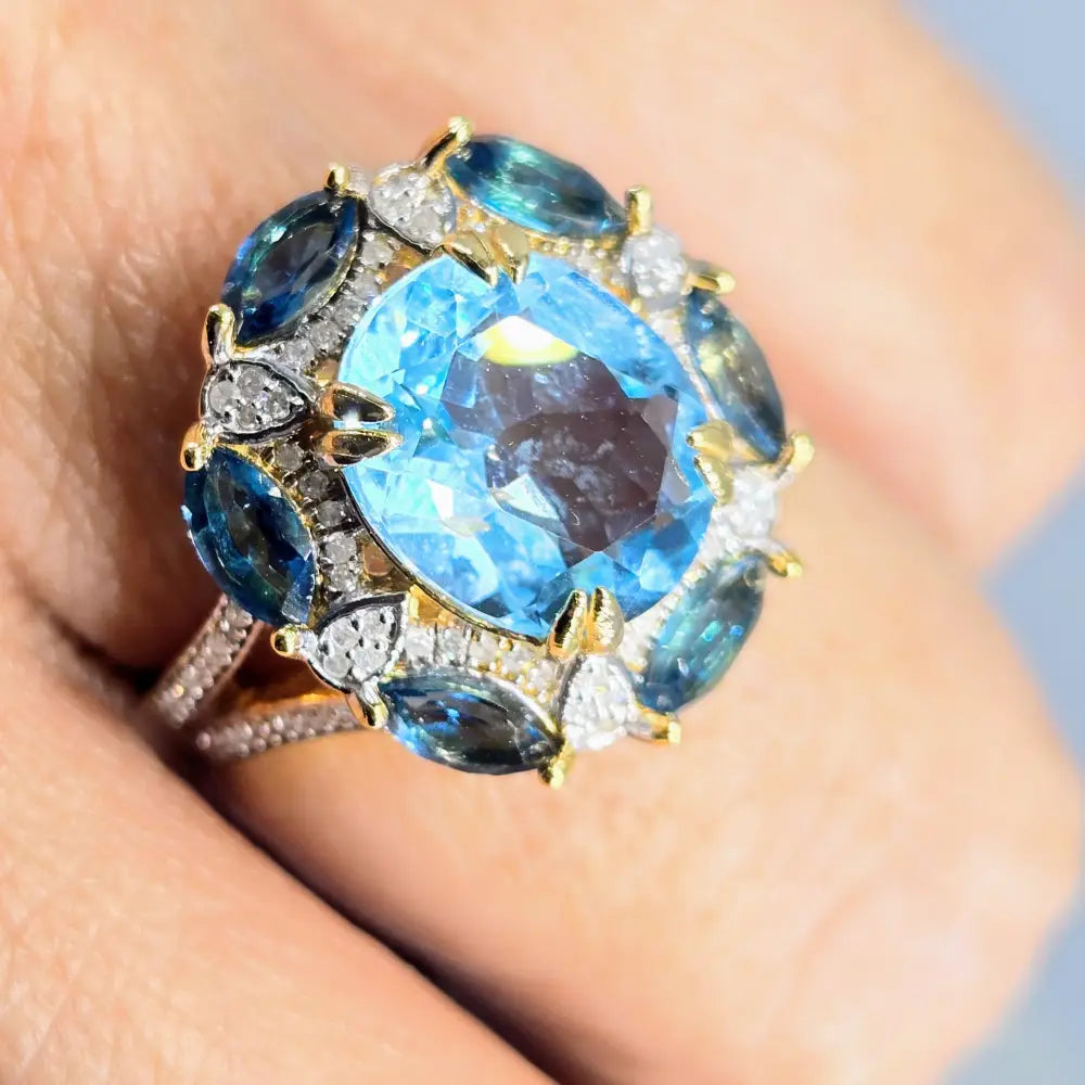 ?LOve Boat’ Sz 8 Ring - Topaz Diamonds Anti-tarnish Gold Sterling