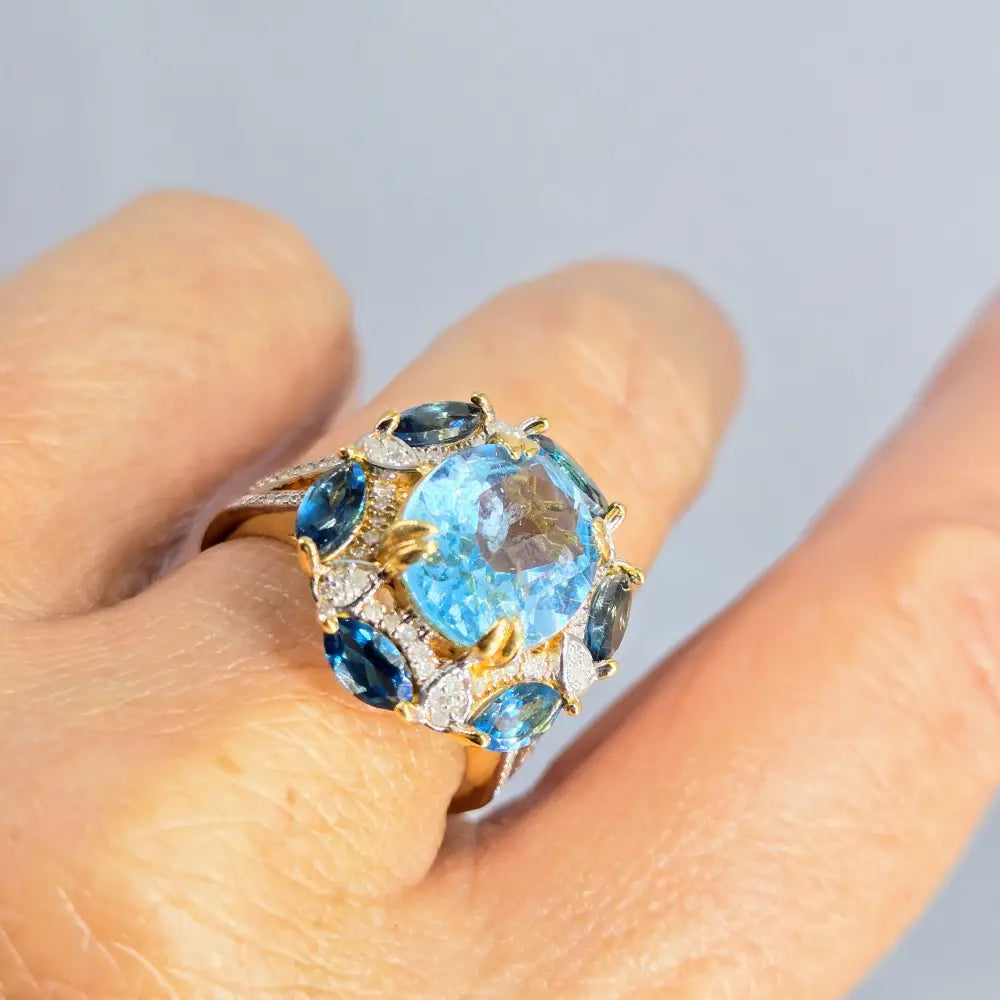 ?LOve Boat’ Sz 8 Ring - Topaz Diamonds Anti-tarnish Gold Sterling