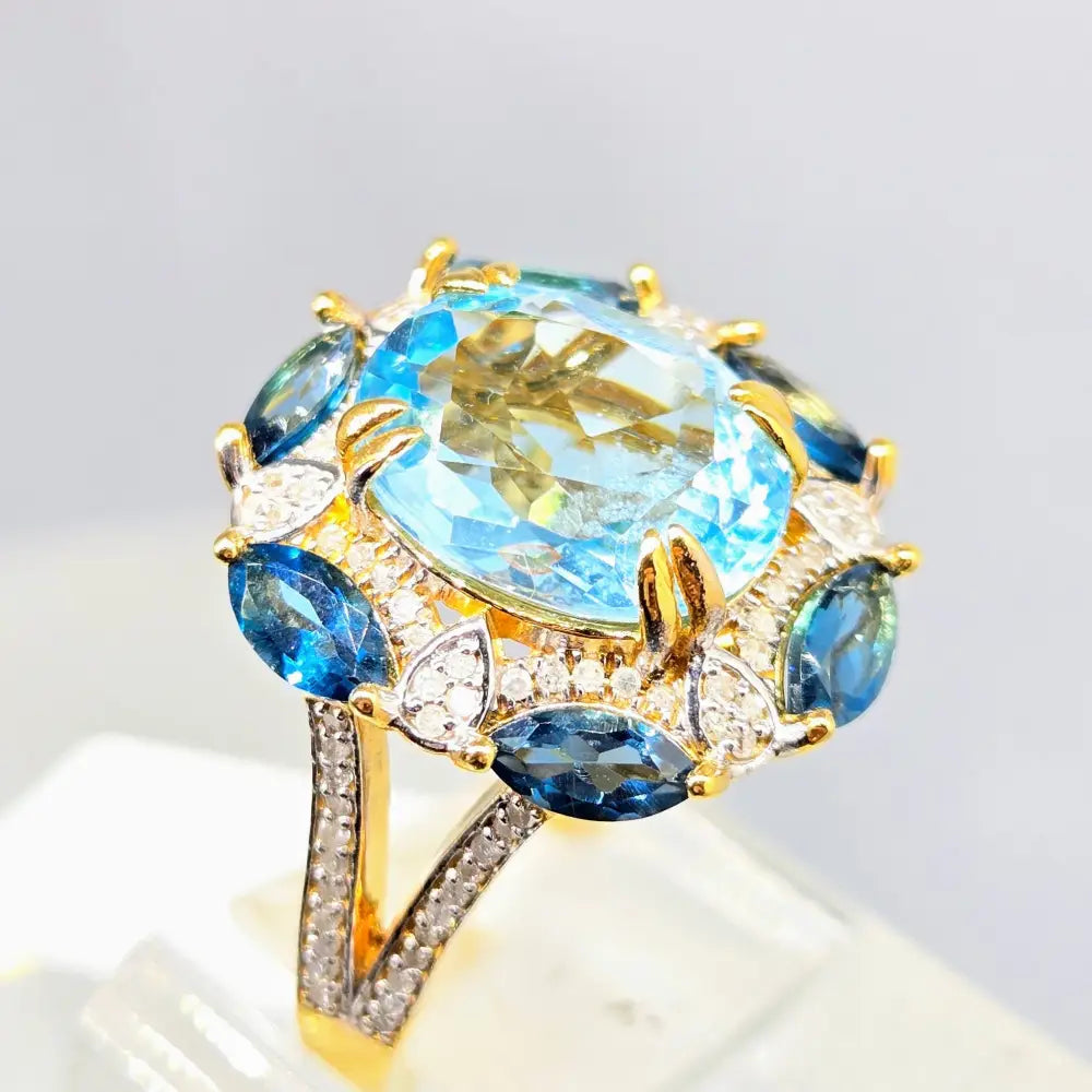 ?LOve Boat’ Sz 8 Ring - Topaz Diamonds Anti-tarnish Gold Sterling