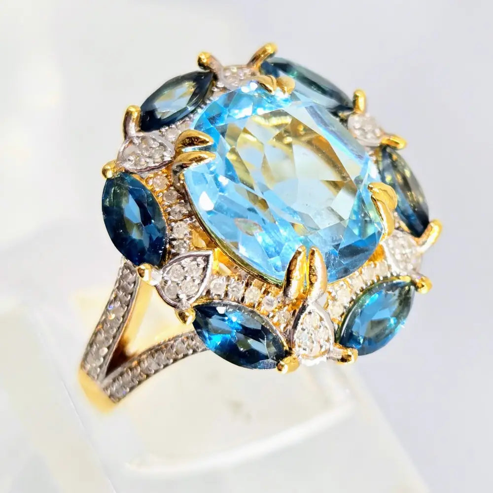 ?LOve Boat’ Sz 8 Ring - Topaz Diamonds Anti-tarnish Gold Sterling