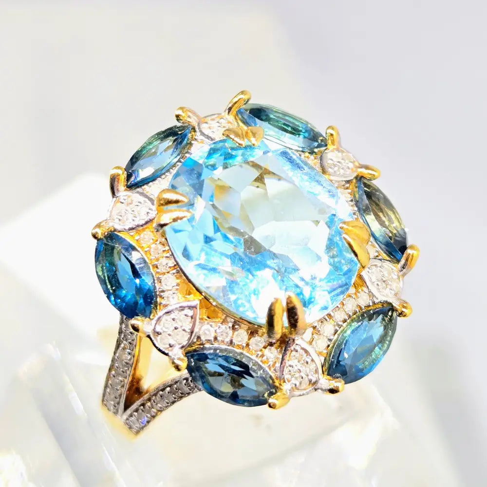 ?LOve Boat’ Sz 8 Ring - Topaz Diamonds Anti-tarnish Gold Sterling