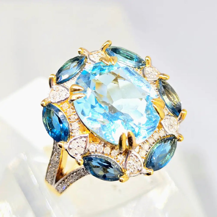 ?LOve Boat’ Sz 8 Ring - Topaz Diamonds Anti-tarnish Gold Sterling