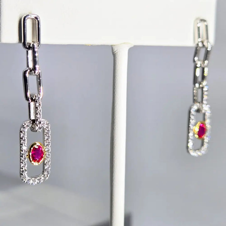 ?LOve Note’ Earrings - Pink Ruby & White Zircon< at Sterling Paperclip - Key West Local Luxe