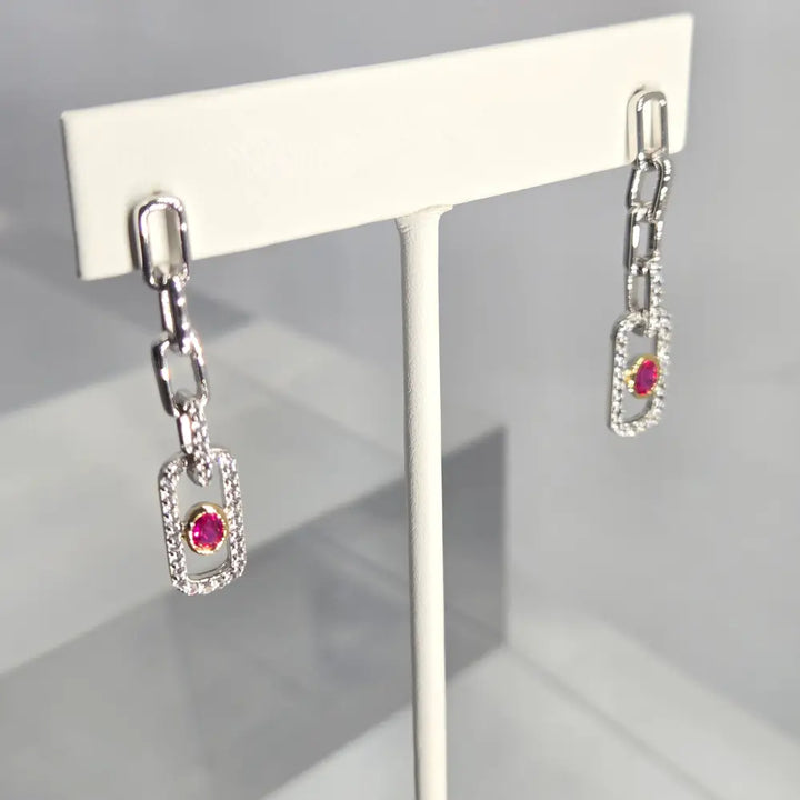 ?LOve Note’ Earrings - Pink Ruby & White Zircon< at Sterling Paperclip - Key West Local Luxe