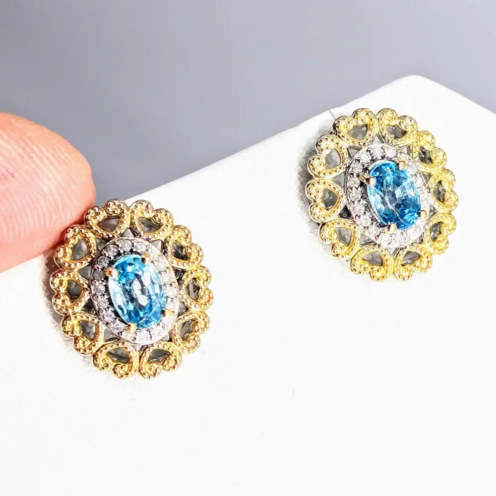 ?LOve Story’.5’’ Earrings Caribbean Topaz Diamonds Anti-tarnish Sterling