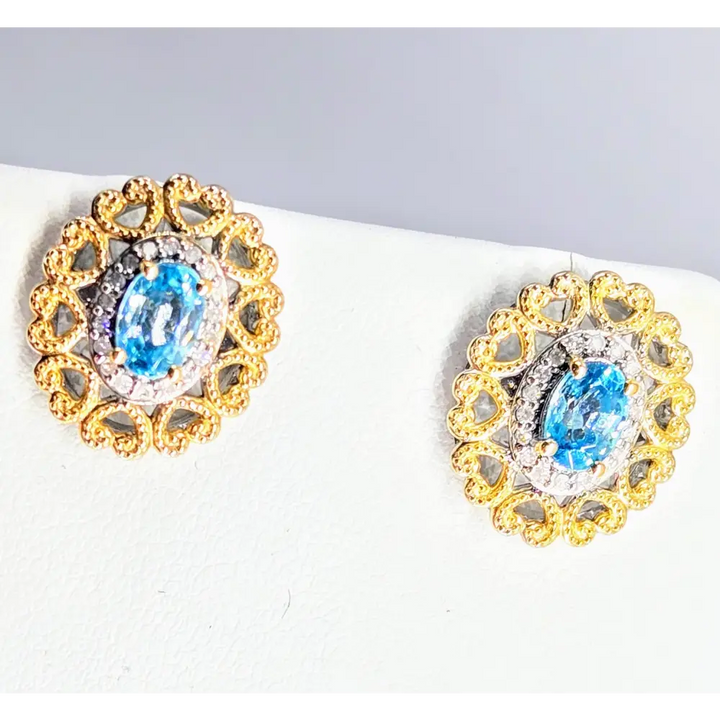 Love Story.5’’ Earrings Caribbean Topaz Diamonds Anti-tarnish Sterling