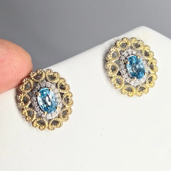 ?LOve Story’.5’’ Earrings Caribbean Topaz Diamonds Anti-tarnish Sterling