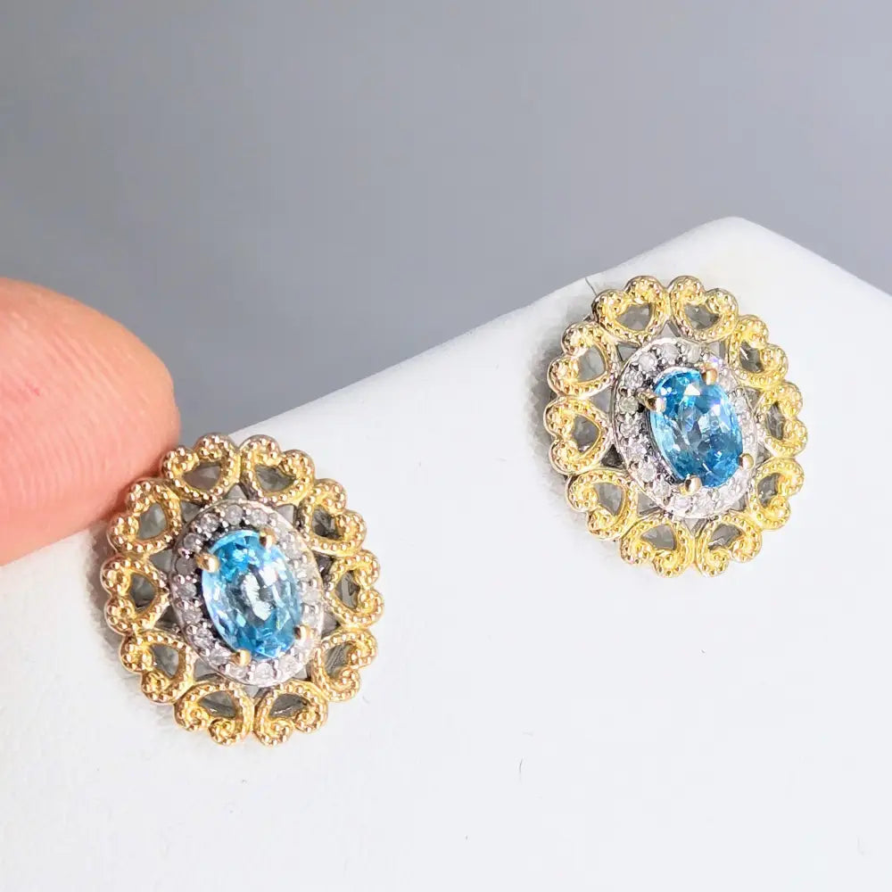 ?LOve Story’.5’’ Earrings Caribbean Topaz Diamonds Anti-tarnish Sterling