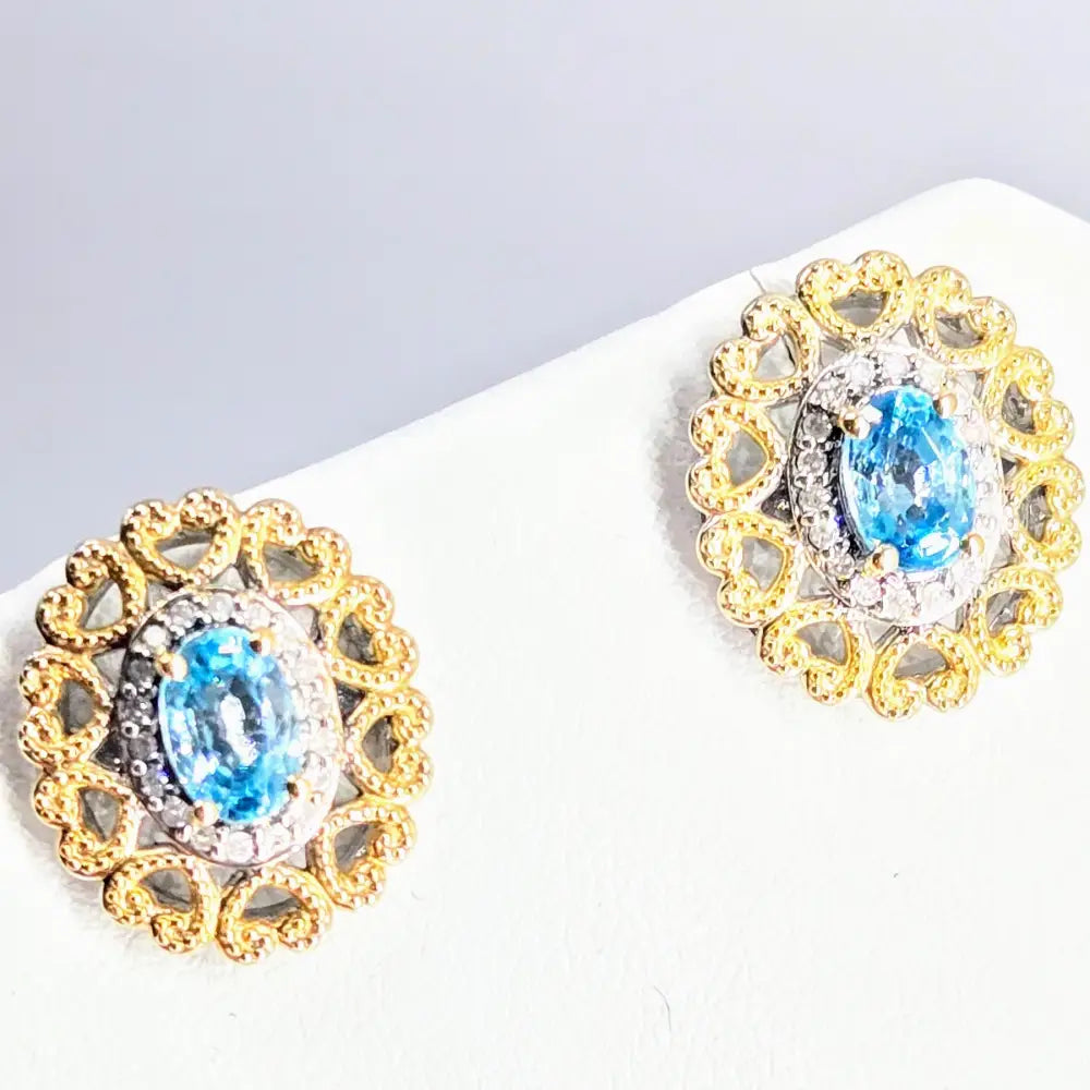 Love Story.5’’ Earrings Caribbean Topaz Diamonds Anti-tarnish Sterling