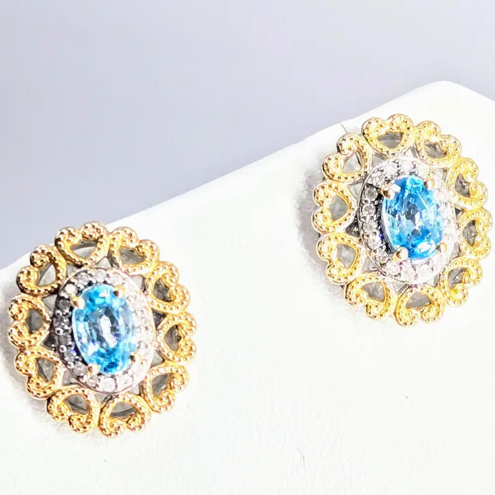 Love Story.5’’ Earrings Caribbean Topaz Diamonds Anti-tarnish Sterling