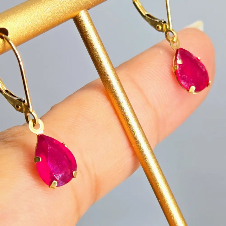 ?LOvely Ruby-drops’ 1’’ Earrings - 2ctw Ruby 14k Gold