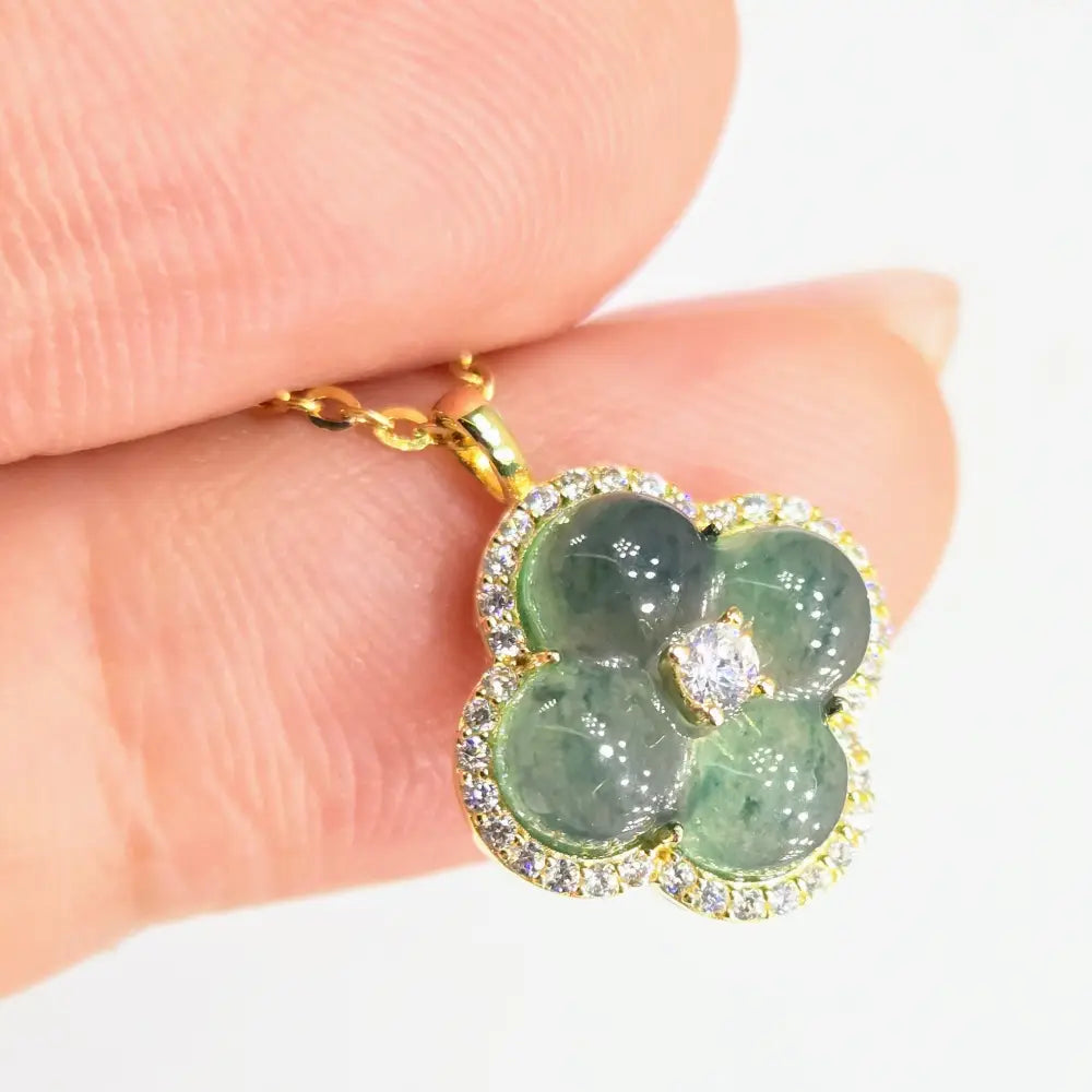 ?LUcky 4-leaf Clover’ - Pendant Necklace - Jade Zircon Anti-tarnish 18k Gold Sterling