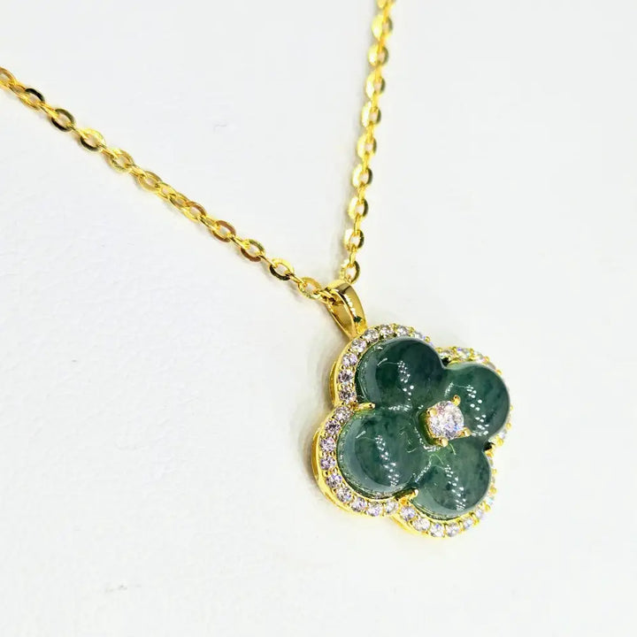 ?LUcky 4-leaf Clover’ - Pendant Necklace - Jade Zircon Anti-tarnish 18k Gold Sterling