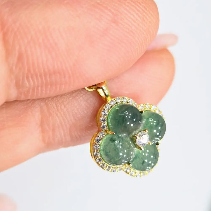 ?LUcky 4-leaf Clover’ - Pendant Necklace - Jade Zircon Anti-tarnish 18k Gold Sterling