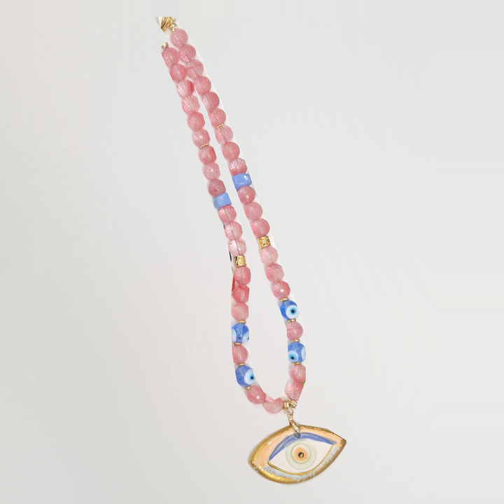 Lucky Charm - Cherry Blossom Evil Eye Necklace