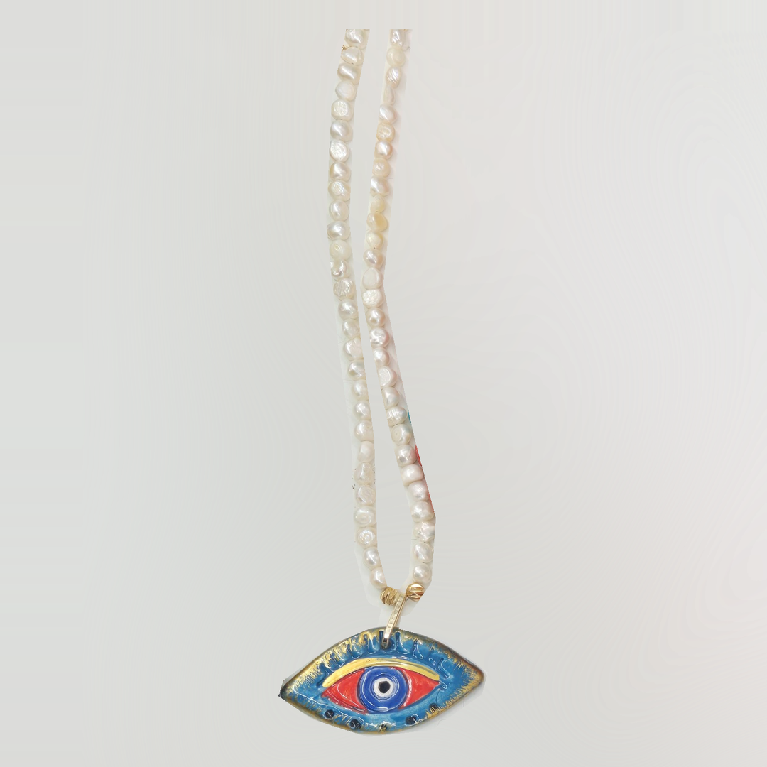 Lucky Charm - Pearl & Cobalt Evil Eye Necklace