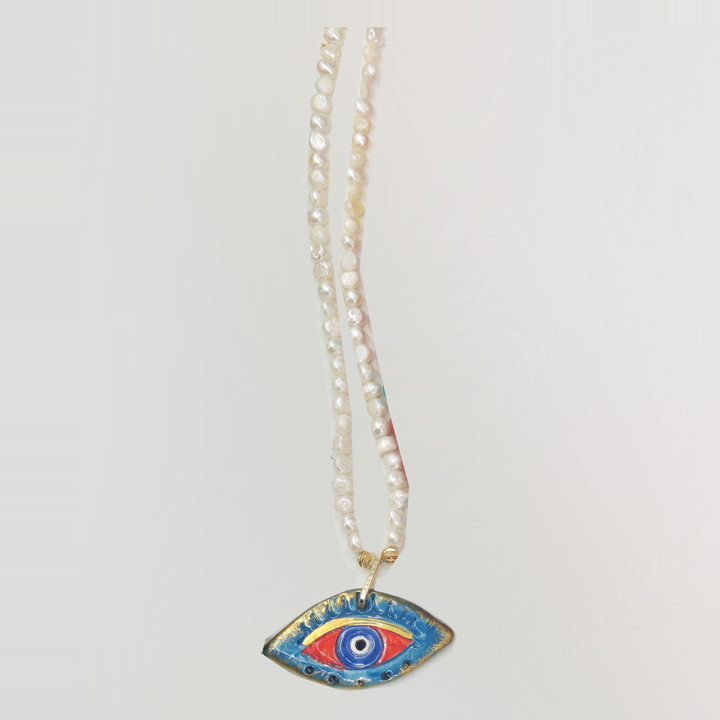 Lucky Charm - Pearl & Cobalt Evil Eye Necklace