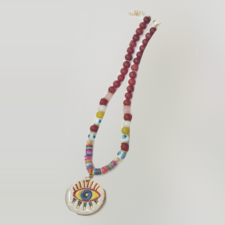 Lucky Charm - Raspberry Rainbow Evil Eye Necklace