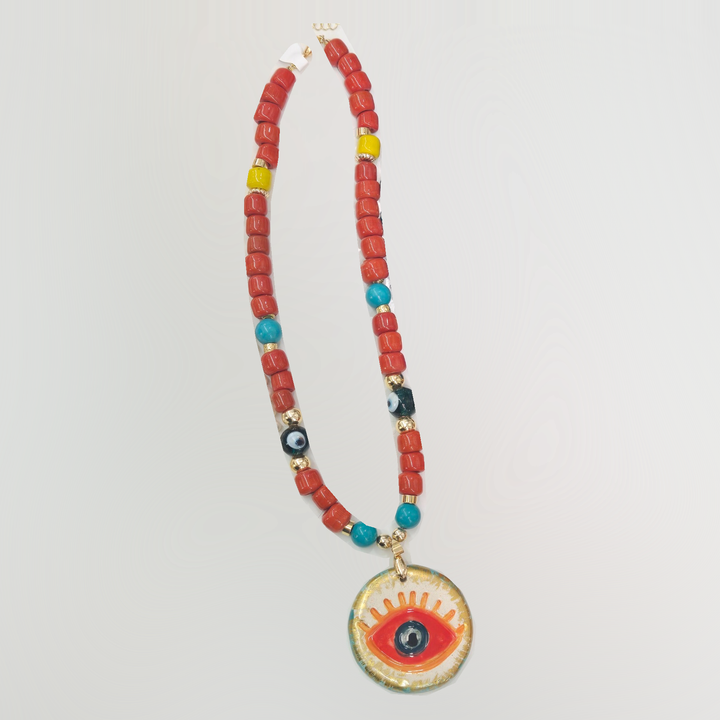 Lucky Charm - Red Hot Turquoise Evil Eye Necklace