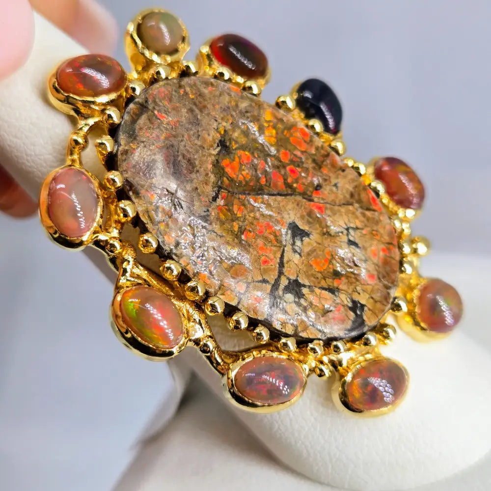 ?MAgic Dragon’ Sz 9 Ring - Opal Ammolite 18k Gold Sterling