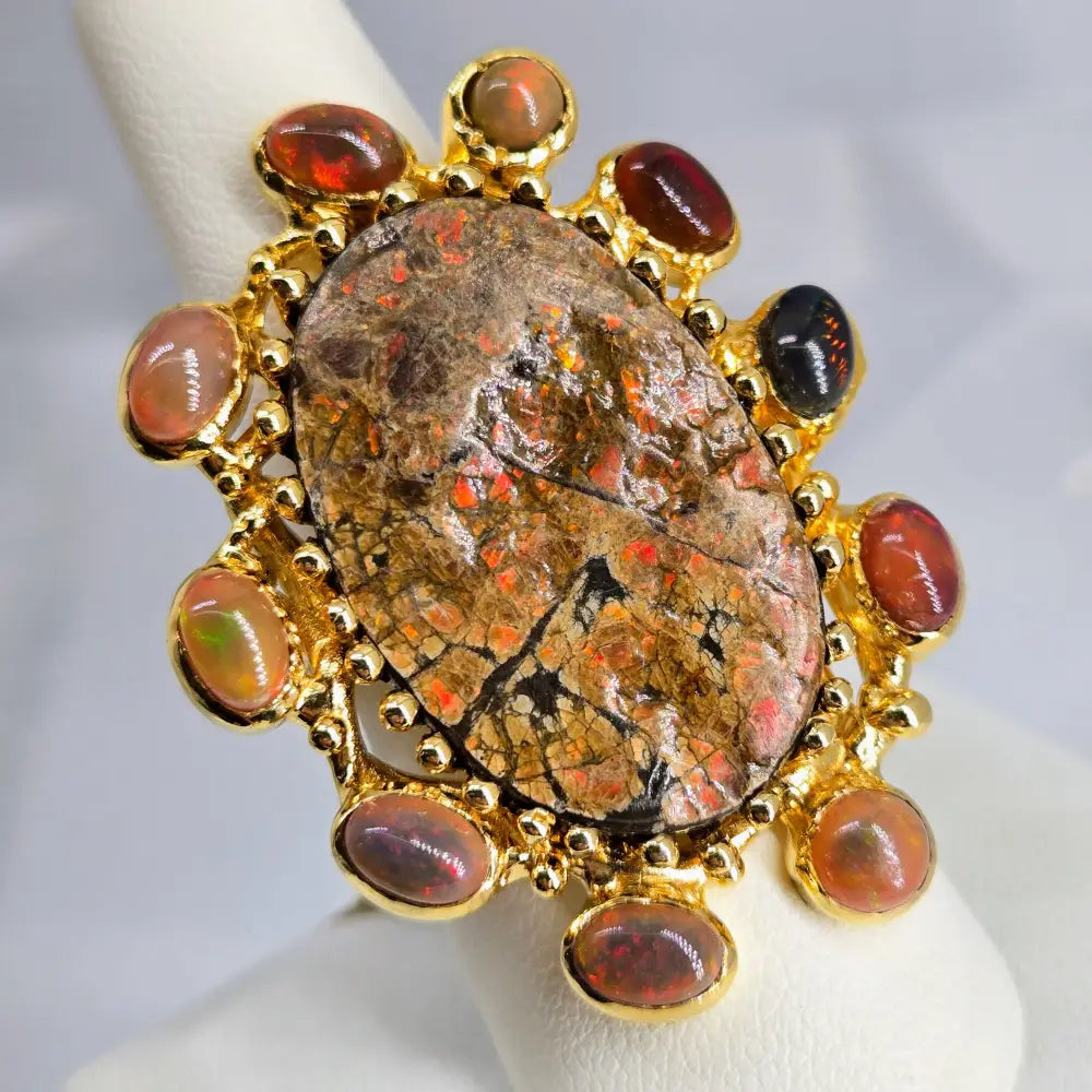 ?MAgic Dragon’ Sz 9 Ring - Opal Ammolite 18k Gold Sterling