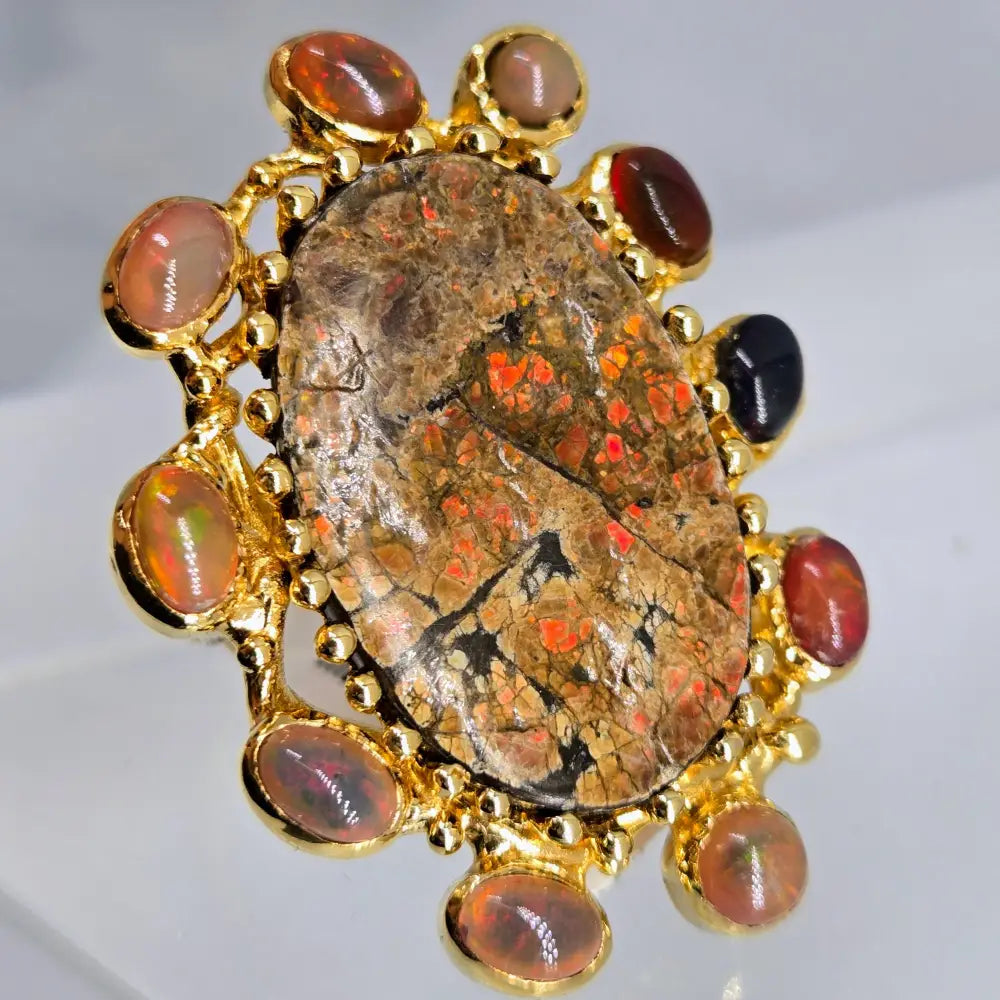 ?MAgic Dragon’ Sz 9 Ring - Opal Ammolite 18k Gold Sterling