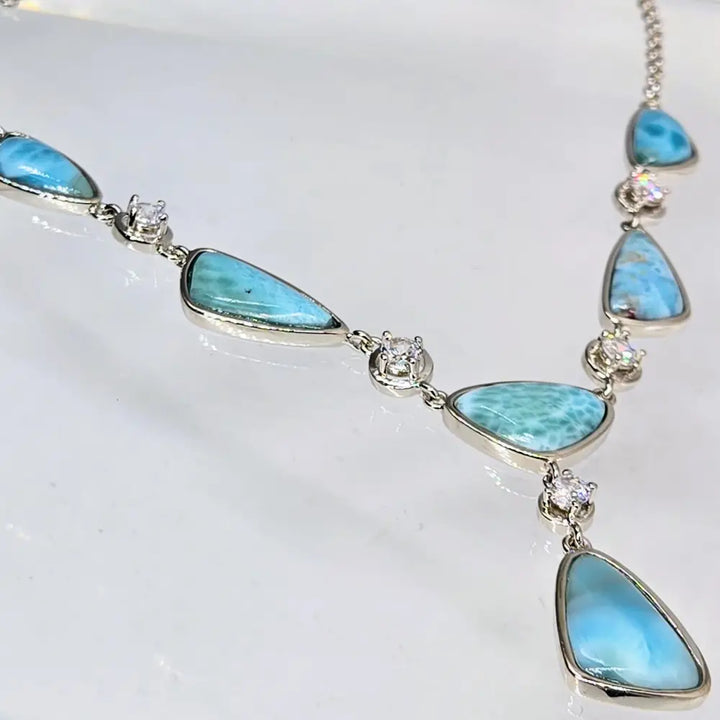 ?MAkin’ Waves’ 16’’-18’’ Necklace - Larimar Zircon Anti-tarnish Sterling