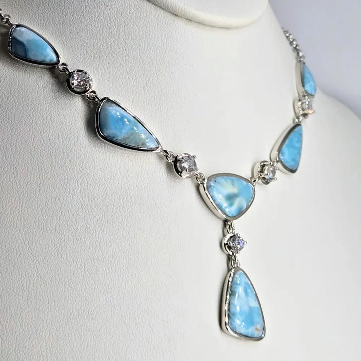 ?MAkin’ Waves’ 16’’-18’’ Necklace - Larimar Zircon Anti-tarnish Sterling