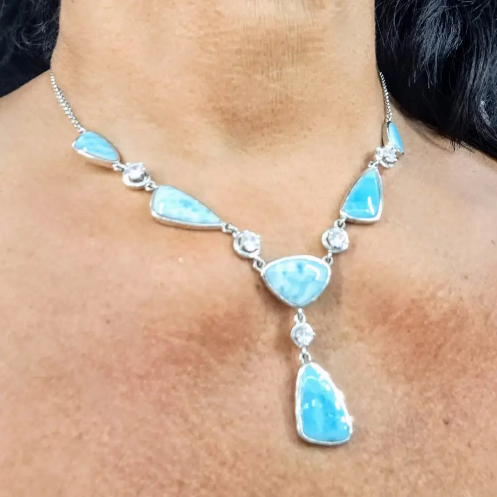 ?MAkin’ Waves’ 16’’-18’’ Necklace - Larimar Zircon Anti-tarnish Sterling