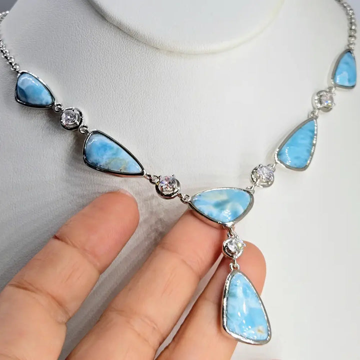 ?MAkin’ Waves’ 16’’-18’’ Necklace - Larimar Zircon Anti-tarnish Sterling