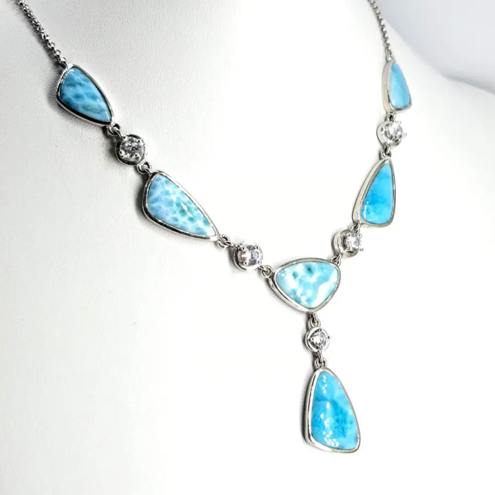 ?MAkin’ Waves’ 16’’-18’’ Necklace - Larimar Zircon Anti-tarnish Sterling