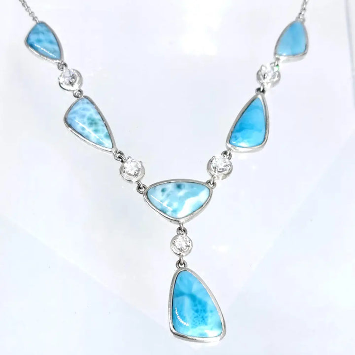 ?MAkin’ Waves’ 16’’-18’’ Necklace - Larimar Zircon Anti-tarnish Sterling