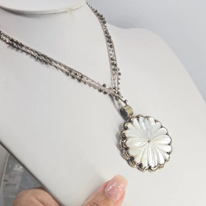 ?MAma’s Blossom’ Hand-carved Mother of Pearl Pendant Necklace - Key West Local Luxe